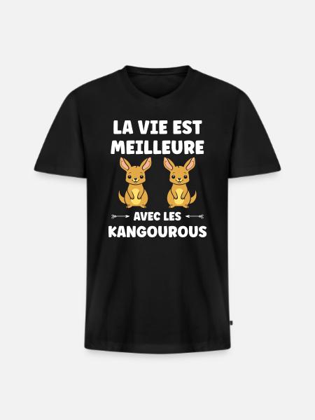 Humour petit kangourou - T-shirt encolure en V Premium bio Homme - noir