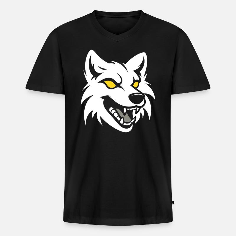 Wolf - Männer Premium Bio T-Shirt mit V-Ausschnitt - Schwarz