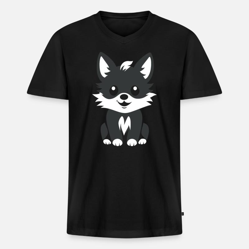 Wolf - Männer Premium Bio T-Shirt mit V-Ausschnitt - Schwarz