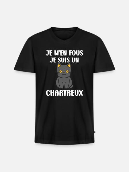 Humour chat chartreux - T-shirt encolure en V Premium bio Homme - noir