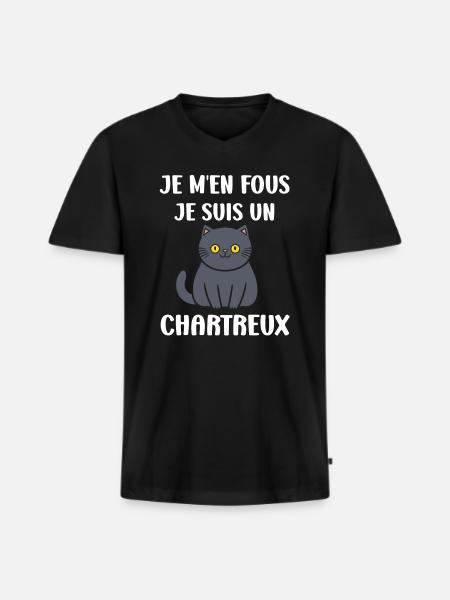 Humour chat chartreux - T-shirt encolure en V Premium bio Homme - noir