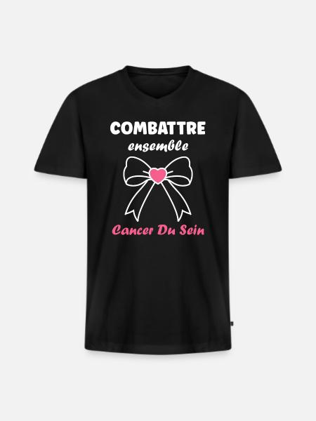 Sensibilisation cancer du sein - T-shirt encolure en V Premium bio Homme - noir