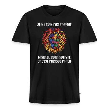 sensibilisation a l'autisme autiste - T-shirt encolure en V Premium bio Homme - noir - Devant - Nico (187cm)