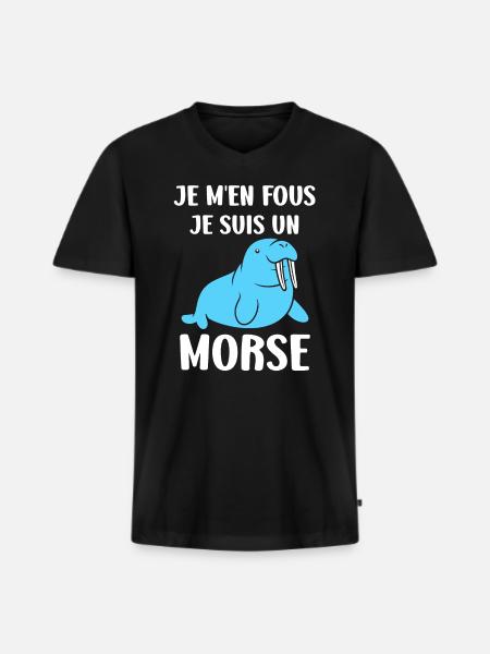 Animal humour Morse - T-shirt encolure en V Premium bio Homme - noir