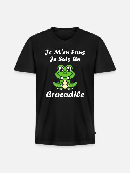Humour Crocodile - T-shirt encolure en V Premium bio Homme - noir
