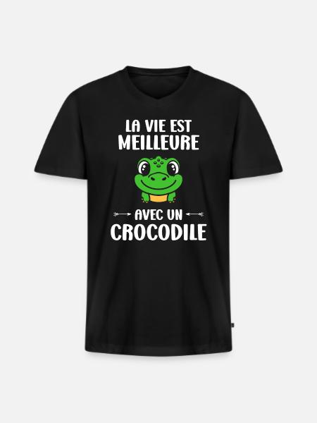 Humour Crocodile - T-shirt encolure en V Premium bio Homme - noir