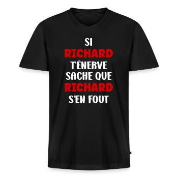 Richard - T-shirt encolure en V Premium bio Homme - noir - Devant - Nico (187cm)