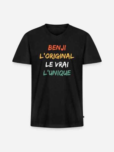 Benji - T-shirt encolure en V Premium bio Homme - noir