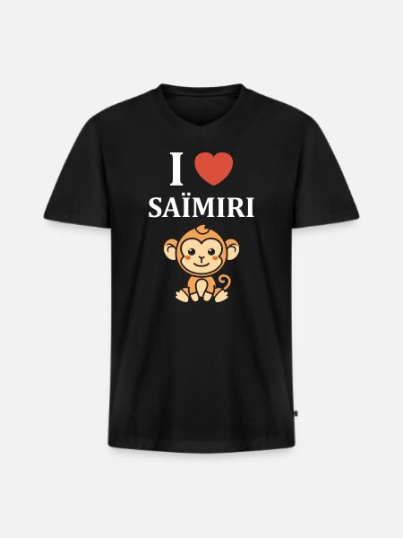 Singe Saïmiri - T-shirt encolure en V Premium bio Homme - noir