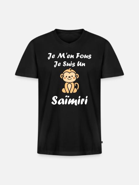 Singe Saïmiri - T-shirt encolure en V Premium bio Homme - noir