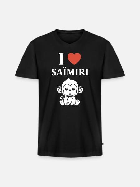 Singe Saïmiri - T-shirt encolure en V Premium bio Homme - noir