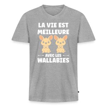 Wallaby - T-shirt encolure en V Premium bio Homme - gris chiné - Devant