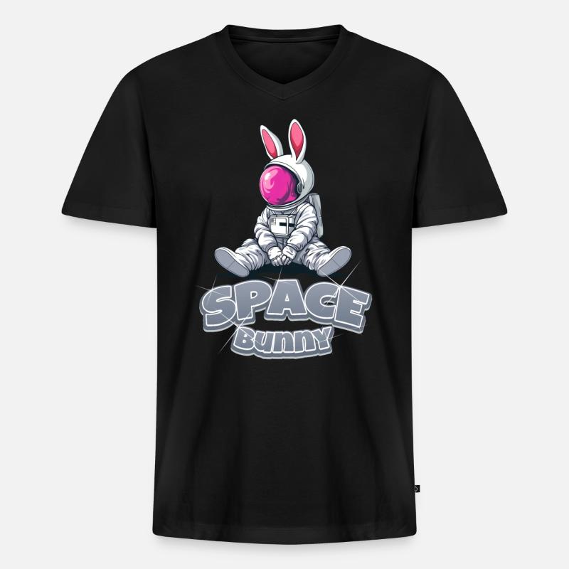Space Bunny - Männer Premium Bio T-Shirt mit V-Ausschnitt - Schwarz