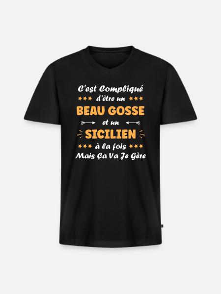 Sicilien - T-shirt encolure en V Premium bio Homme - noir