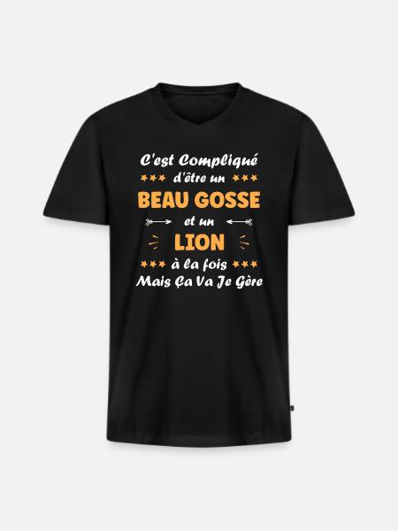 lion - T-shirt encolure en V Premium bio Homme - noir