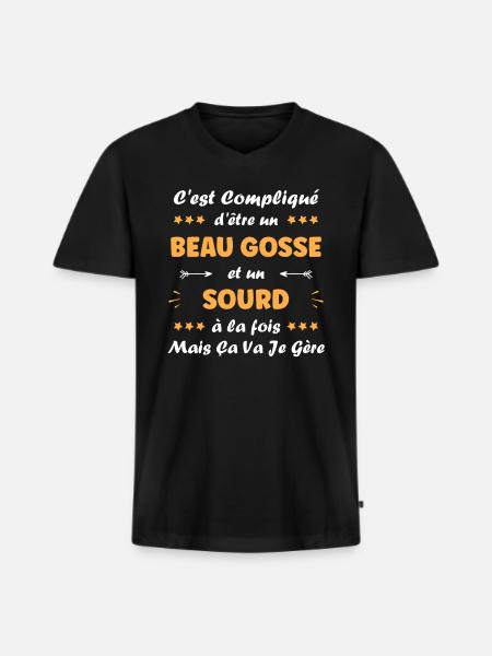 sourd - T-shirt encolure en V Premium bio Homme - noir