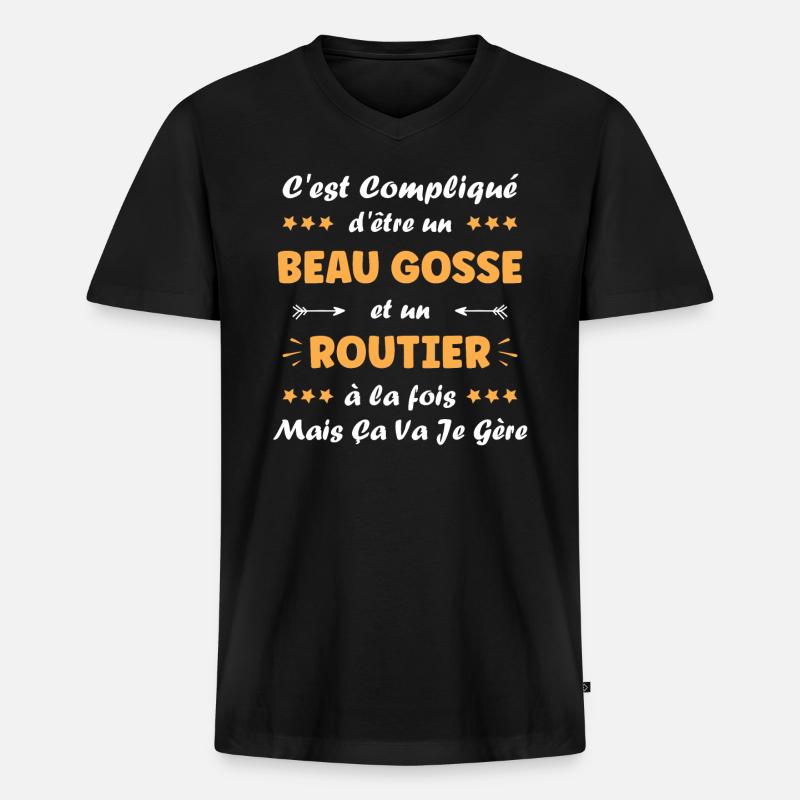 routier - T-shirt encolure en V Premium bio Homme - noir