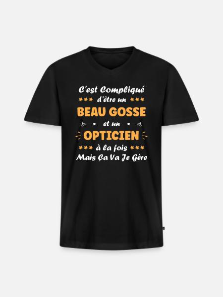 opticien - T-shirt encolure en V Premium bio Homme - noir