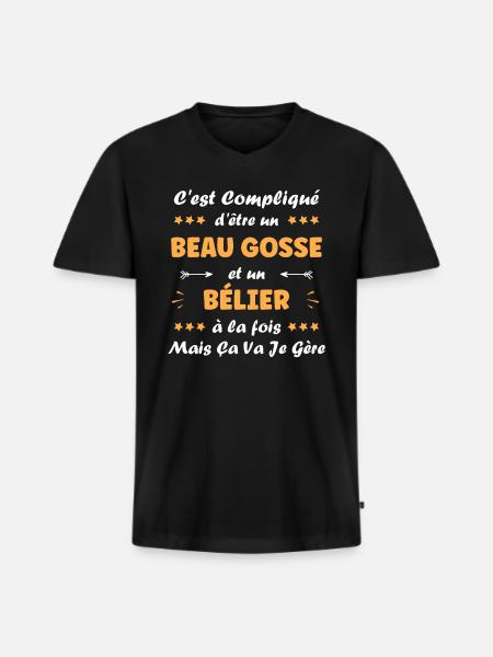 bélier - T-shirt encolure en V Premium bio Homme - noir