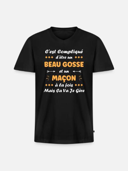 maçon - T-shirt encolure en V Premium bio Homme - noir