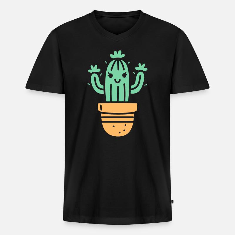 Kaktus - Männer Premium Bio T-Shirt mit V-Ausschnitt - Schwarz