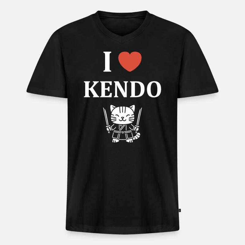 KENDO - Männer Premium Bio T-Shirt mit V-Ausschnitt - Schwarz
