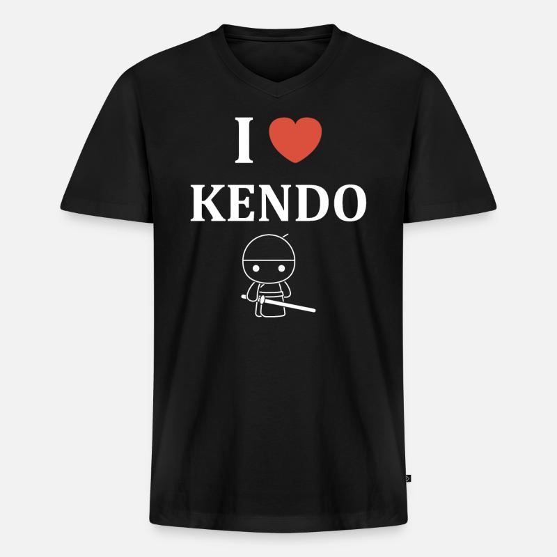 KENDO - Männer Premium Bio T-Shirt mit V-Ausschnitt - Schwarz