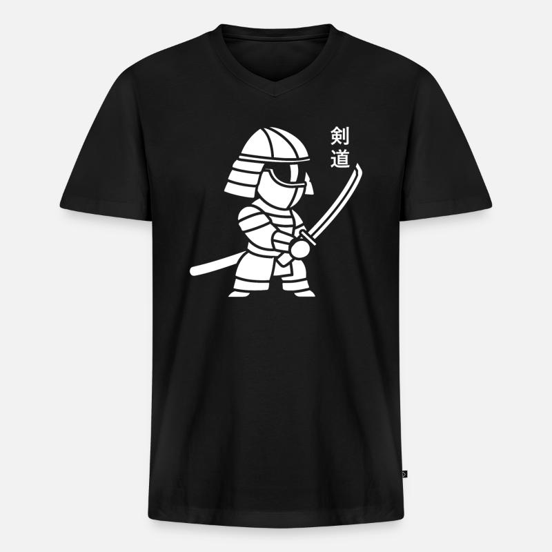 KENDO - Männer Premium Bio T-Shirt mit V-Ausschnitt - Schwarz