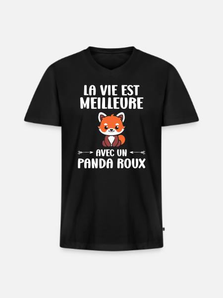Panda roux - T-shirt encolure en V Premium bio Homme - noir