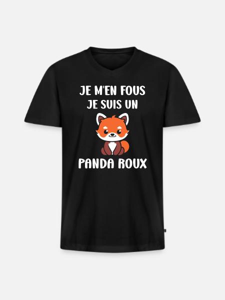 Panda roux - T-shirt encolure en V Premium bio Homme - noir