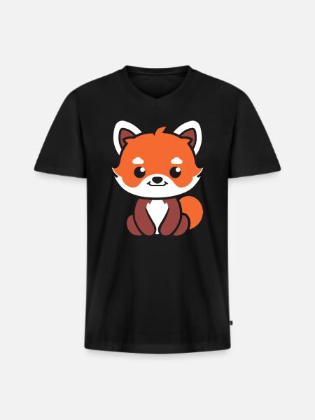 Panda roux - T-shirt encolure en V Premium bio Homme - noir