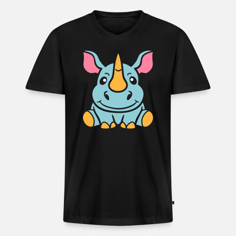 Nashorn - Männer Premium Bio T-Shirt mit V-Ausschnitt - Schwarz