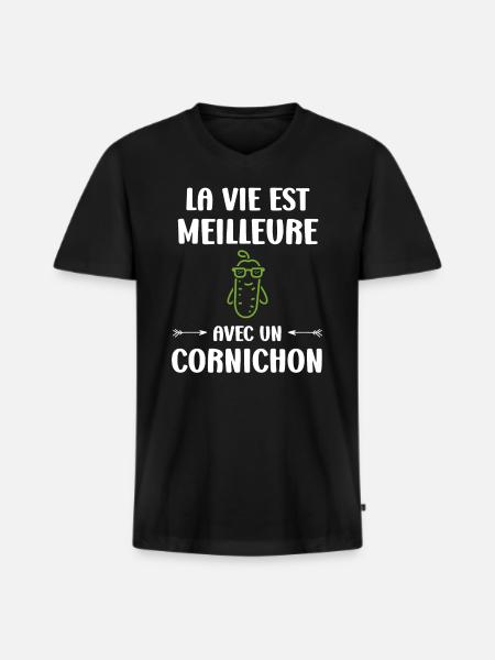 cornichon - T-shirt encolure en V Premium bio Homme - noir