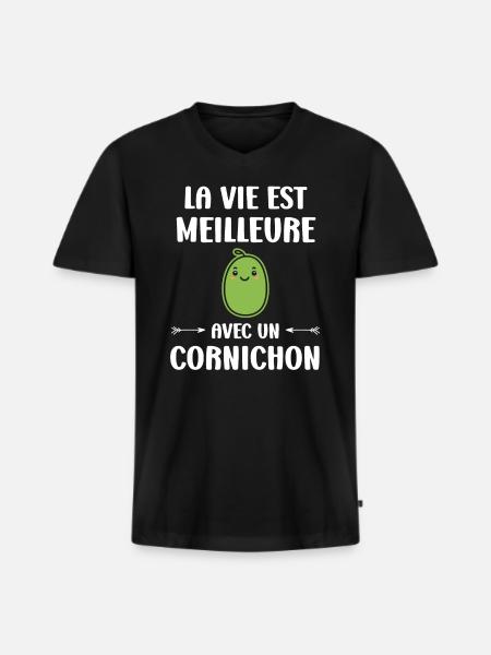 cornichon - T-shirt encolure en V Premium bio Homme - noir