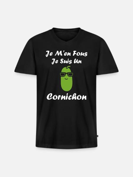 cornichon - T-shirt encolure en V Premium bio Homme - noir