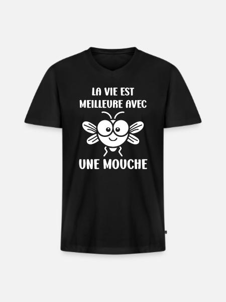Insecte Citation humour mouche - T-shirt encolure en V Premium bio Homme - noir
