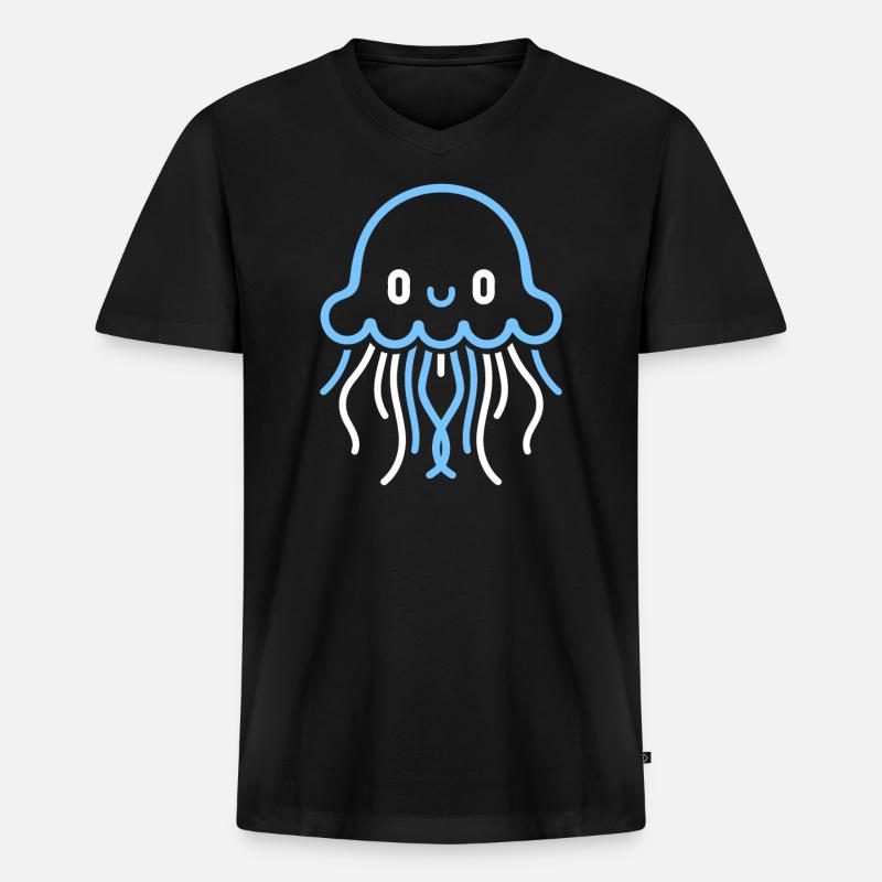 Qualle - Männer Premium Bio T-Shirt mit V-Ausschnitt - Schwarz