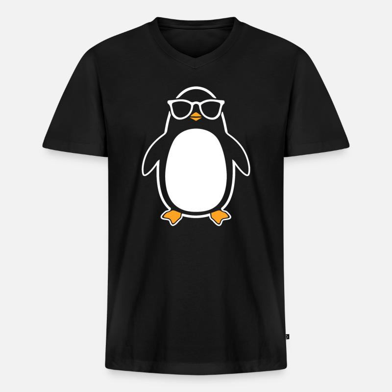 Pinguin - Männer Premium Bio T-Shirt mit V-Ausschnitt - Schwarz