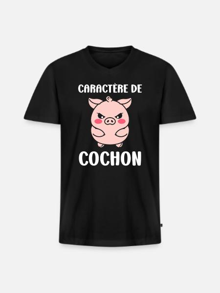 cochon - T-shirt encolure en V Premium bio Homme - noir