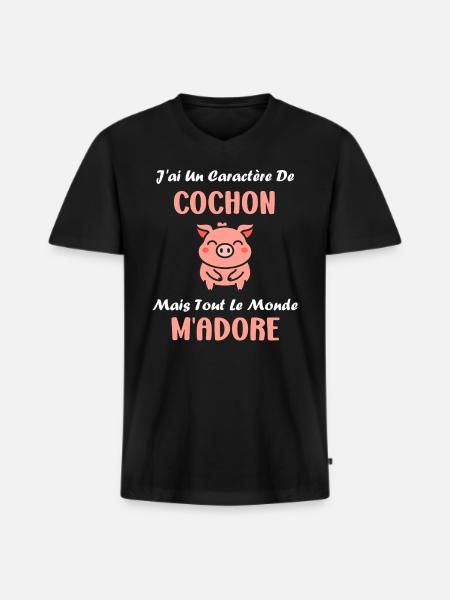 cochon - T-shirt encolure en V Premium bio Homme - noir