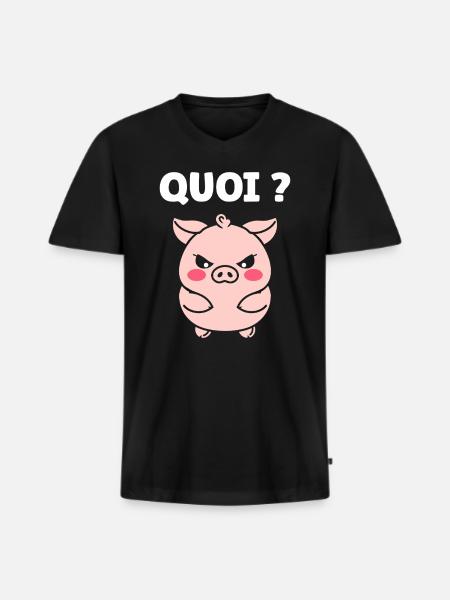 cochon - T-shirt encolure en V Premium bio Homme - noir