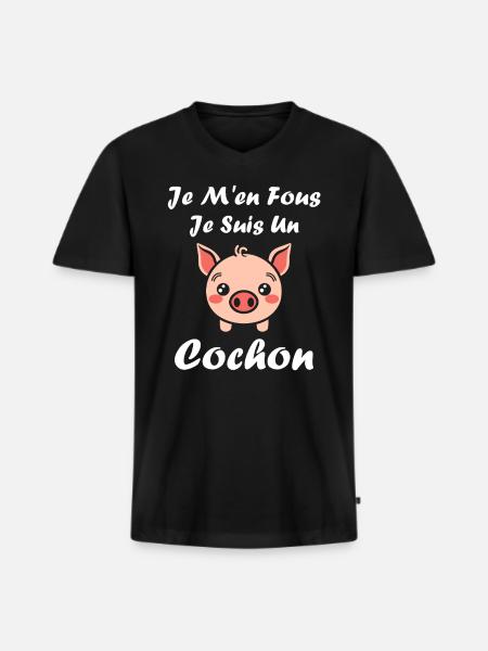 cochon - T-shirt encolure en V Premium bio Homme - noir