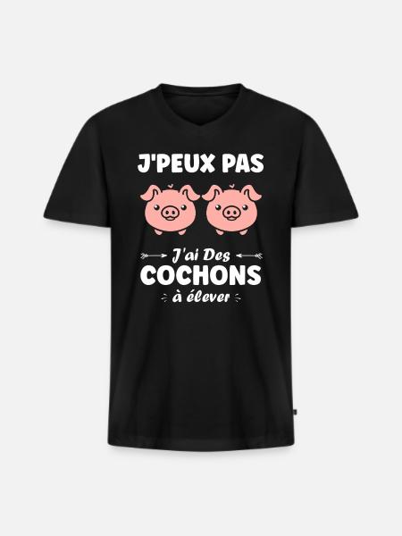 cochon - T-shirt encolure en V Premium bio Homme - noir