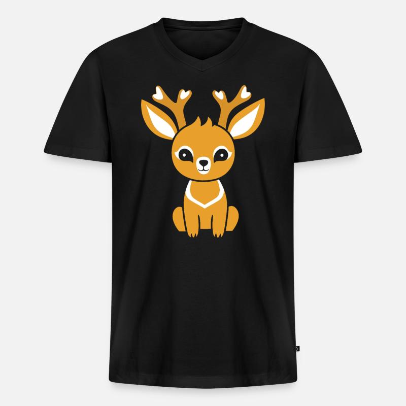 Reh - Männer Premium Bio T-Shirt mit V-Ausschnitt - Schwarz