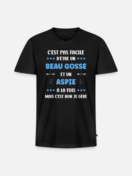 Aspie - T-shirt encolure en V Premium bio Homme - noir
