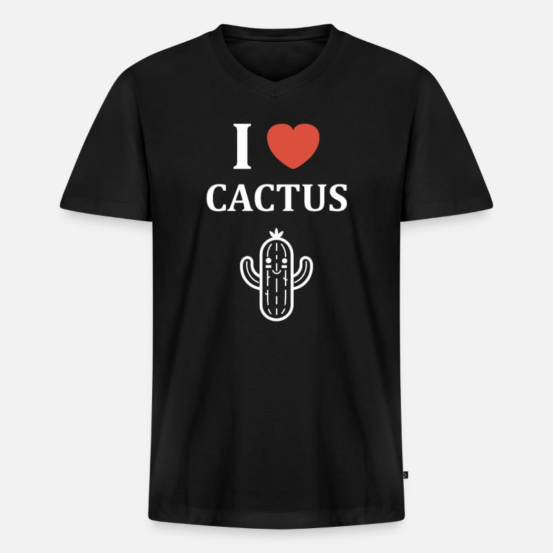Kaktus - Männer Premium Bio T-Shirt mit V-Ausschnitt - Schwarz