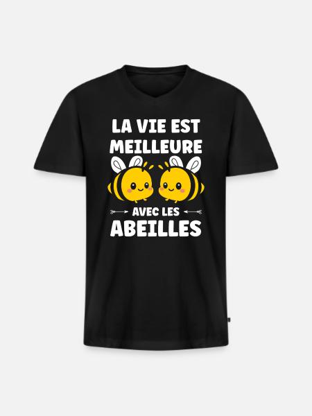 Abeille - T-shirt encolure en V Premium bio Homme - noir