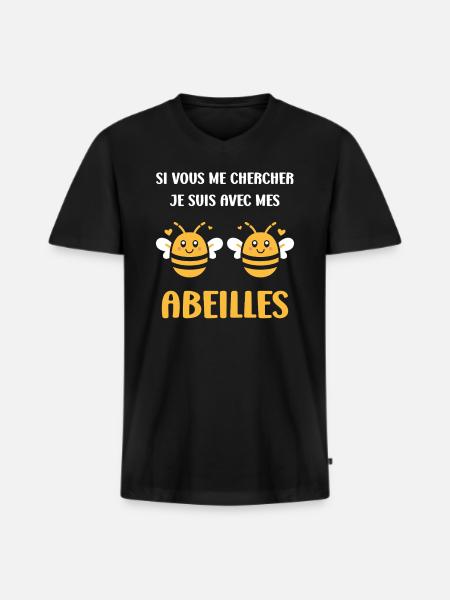 Abeille - T-shirt encolure en V Premium bio Homme - noir
