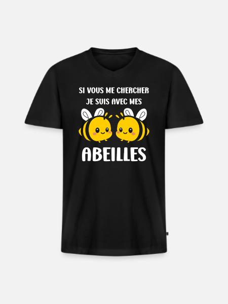 Abeille - T-shirt encolure en V Premium bio Homme - noir