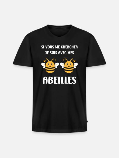 Abeille - T-shirt encolure en V Premium bio Homme - noir